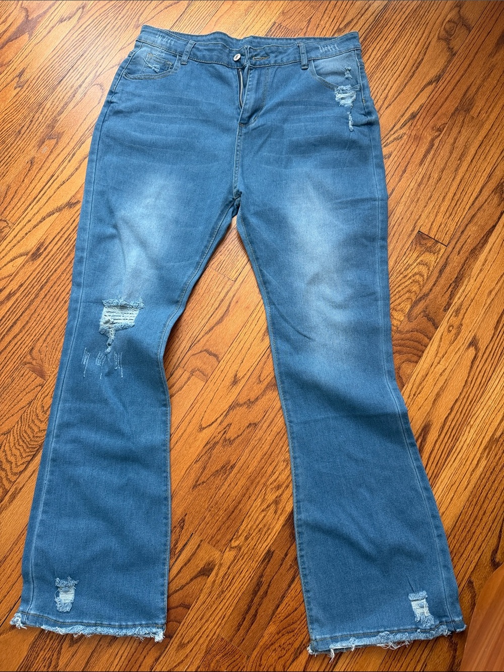 Women’s Blue Distressed Flared Jeans